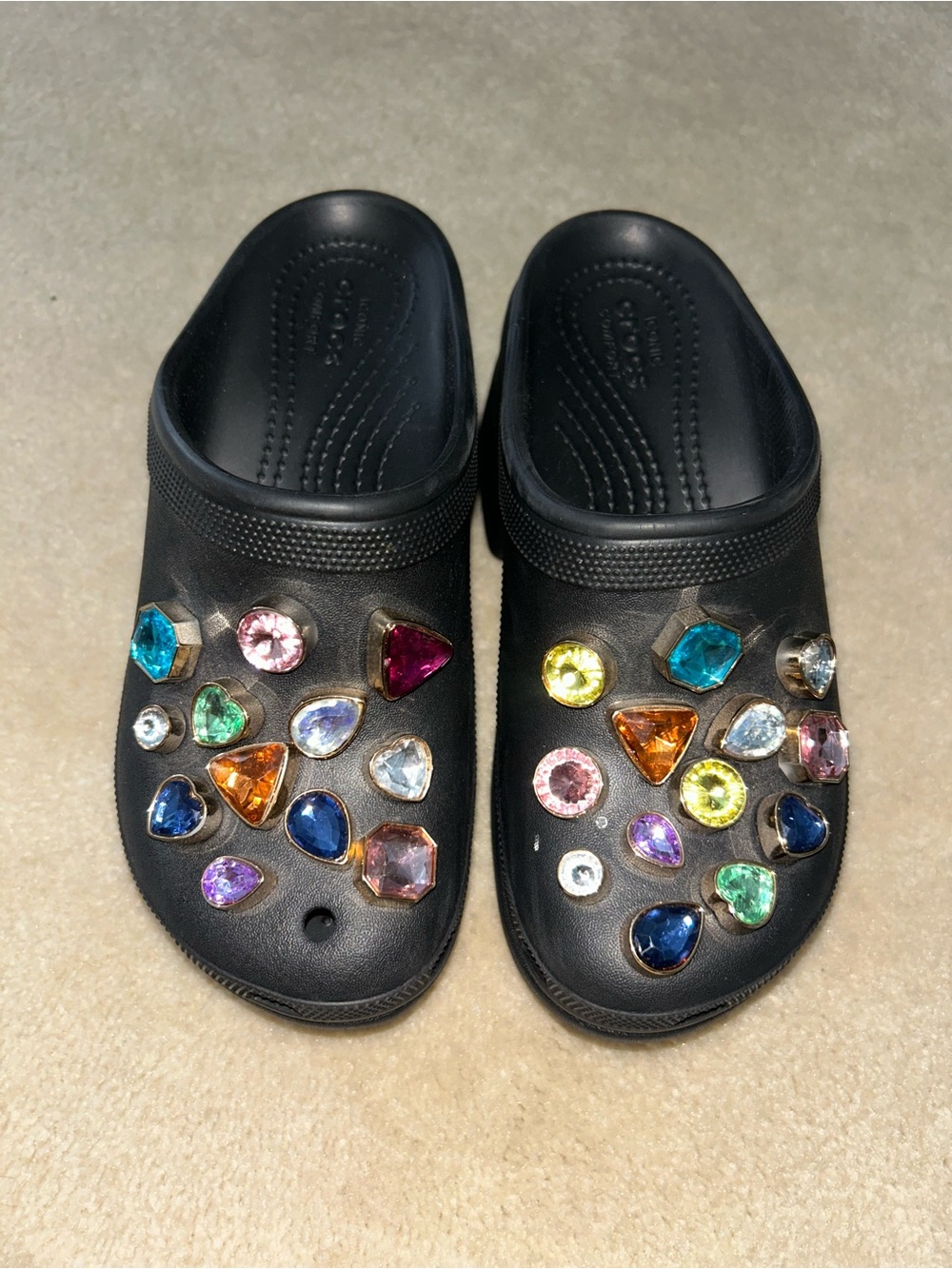 CROCS Black Jeweled Classic Clogs with Multicolor Gems